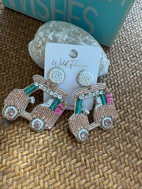 Beaded golf cart earrings- Pink and Green